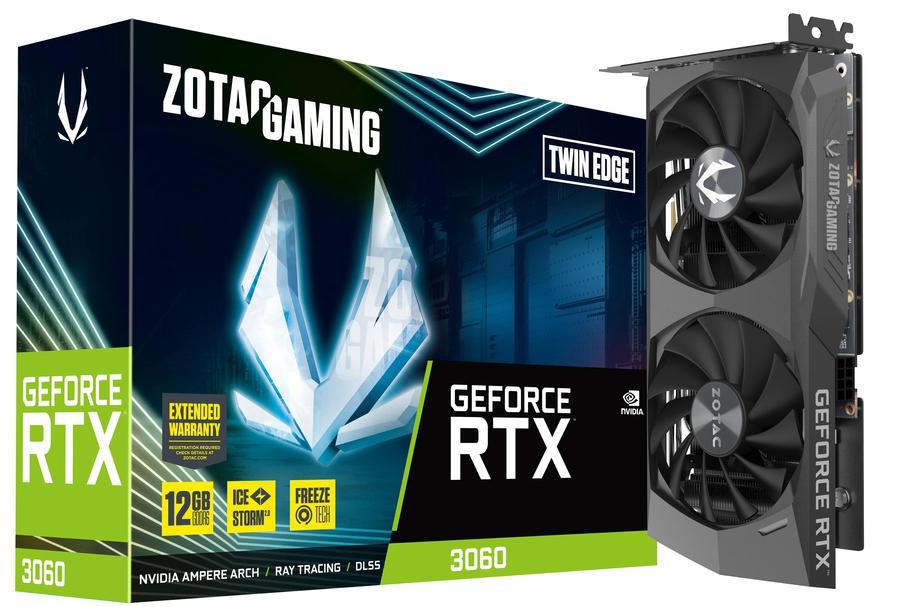Skybridge Domains ZT-A30600E-10M ZOTAC GAMING GeForce RTX 3060 Twin Edge (Boost: 1777MHz), 12GB GDDR6 (15000MHz) , PCI-E 4.0, 3x DisplayPort 1.4a, 1x HDMI 2.1, IceStorm 2.0 Cooling, Metal Backplate, Lite Hash Rate 3 Year/s Warranty